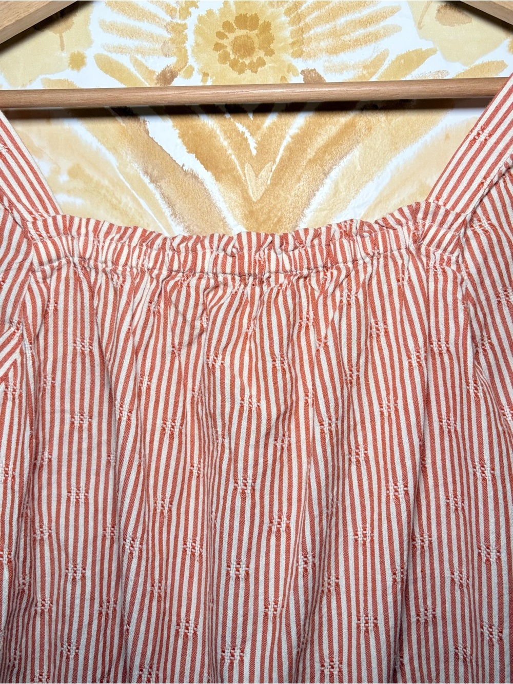 Madewell Coral Stripe Peasant Crop Top | Balloon Sleeve Boho Cottagecore Blouse - Picture 7 of 10